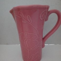 Beautiful Floral Pink Pitcher Vase 7.5"