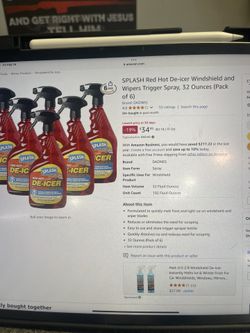 New, Eight Bottles Of Splash, Red, Hot, Deicer Windshield And Wiper Trigger Spray
