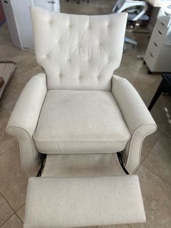 Cream/white Tufted Fabric Recliner Chair