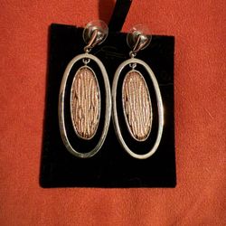 Elegant Vintage Silver and Bronze Oval Pierced Earrings