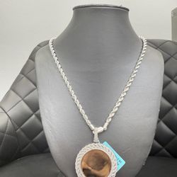 PACKAGE DEAL- Real Silver Rope Chain with Moissanite Memory Charm 