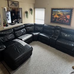 Large Black Leather Sectional With Recliners