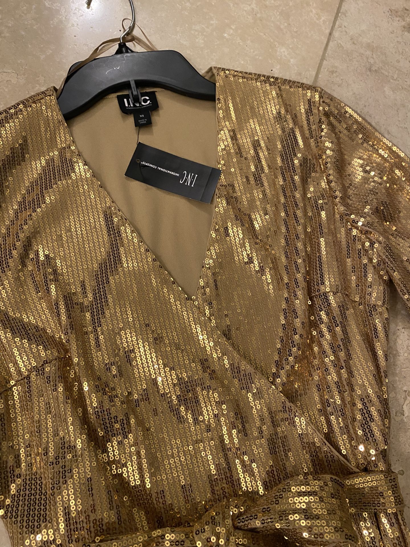 Womens INC Gold Sequin Dress