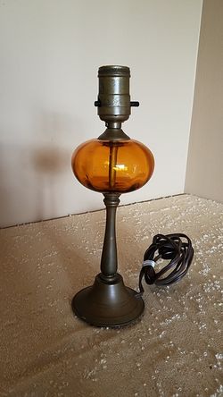 Vintage Brass Bronze Lamp Amber Globe