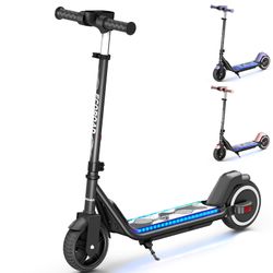 Kids Electric Scooter Black Adjustable Height LED Lights