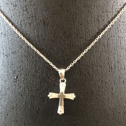 Vintage Sterling Silver Cross Pendant On 18” Sterling Chain-Marked .925 & CZ