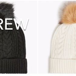 ❄️(NEW) (2 COLORS AVAILABLE) WOMEN’S J.CREW FACTORY BLACK & IVORY CABLE POM BEANIES- SIZE: OS (ONE SIZE)❄️
