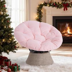 43″ Ergonomic Papasan Chair with Soft Thick Cushion and Sturdy Steel Frame, 360 Degree Swivel Chair for Living Room, Bedroom, Reading Room, Patio, Out