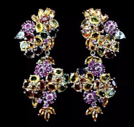 925/14k Oval Sapphire and Ruby studs dangle earrings