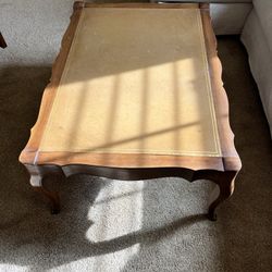 Vintage Mahogony and Stenciled Tooled Leather Top Cocktail Table