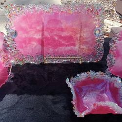 Bright acrylic and stone diamond serving tray with 4 coasters and a candy dish.