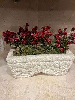 concrete/cement faux planter with fake roses
