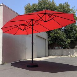 (New in Box) $115 Large 15x9 FT Double Sided Umbrella with Weight Base set (Red/Gray color) 