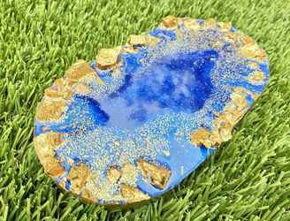 Purple Oval Tray, Gold Edges & Golden Tree Design, Stone Detailing