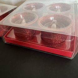 Red glitter Flameless tealight candle holders.- Valentine / Christmas /holidays