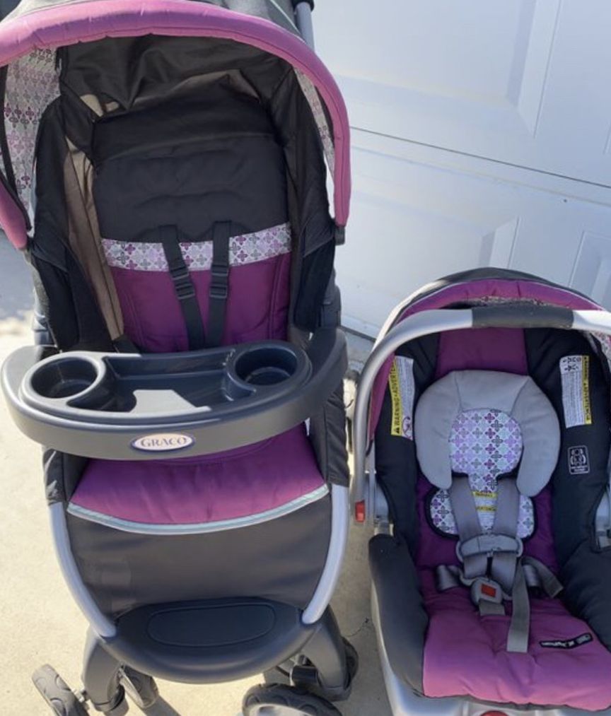 Graco Fastaction Fold, Click, Connect Travel System Stoller, Infant Carrier, and Car Base
