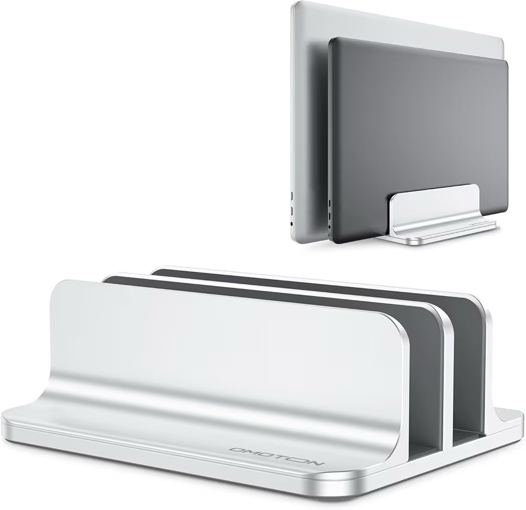 OMOTON Vertical Laptop Stand, Double Desktop Stand Holder (Up to 17.3 inch), Fits All MacBok/Surface/Samsung/HP/Dell/Chrome Book (Silver)