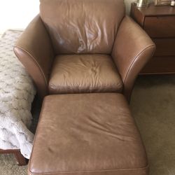 Pleather chair and ottoman