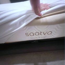 Newer California King Saatva Loom & Leaf Mattress, Boxsprings and Upholstered Bed Frame