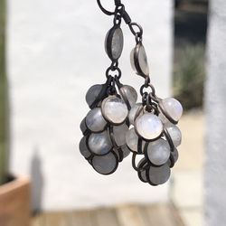 Moonstone Dangle Drop Grapes Cluster Bezel Earrings Vintage (Silver Lake)