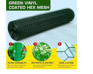 Chicken Wire 48inx150ft, Premium Chicken Wire Fencing, Chicken Wire Mesh, Green PVC Coated Metal Wire Fence,
