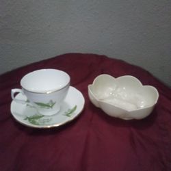Royal Vale Bone China,"Lily Of The Valley" Porcelain Tea Cup And Saucer And Serving Bowl