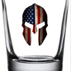 Rogue River Tactical Spartan Helmet USA Flag Tattered Shot Glass Gift For Military Veteran or Patriotic American
