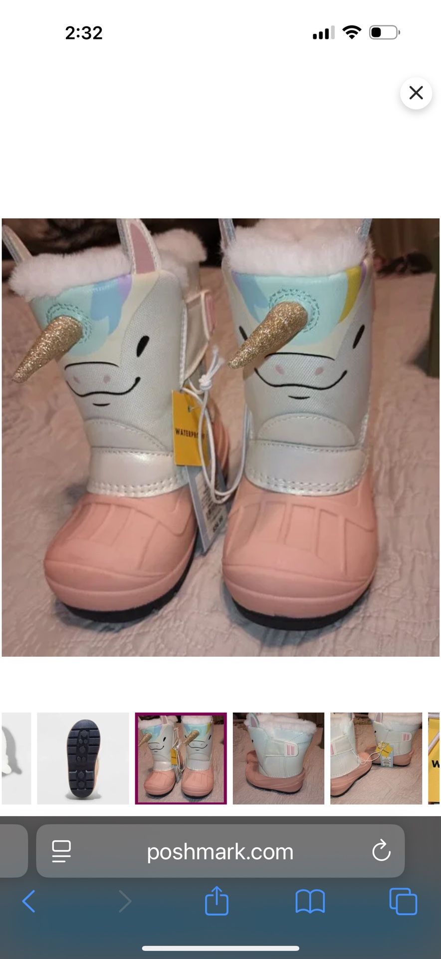Unicorn Rain Boots / Para Niñas Size 12 New