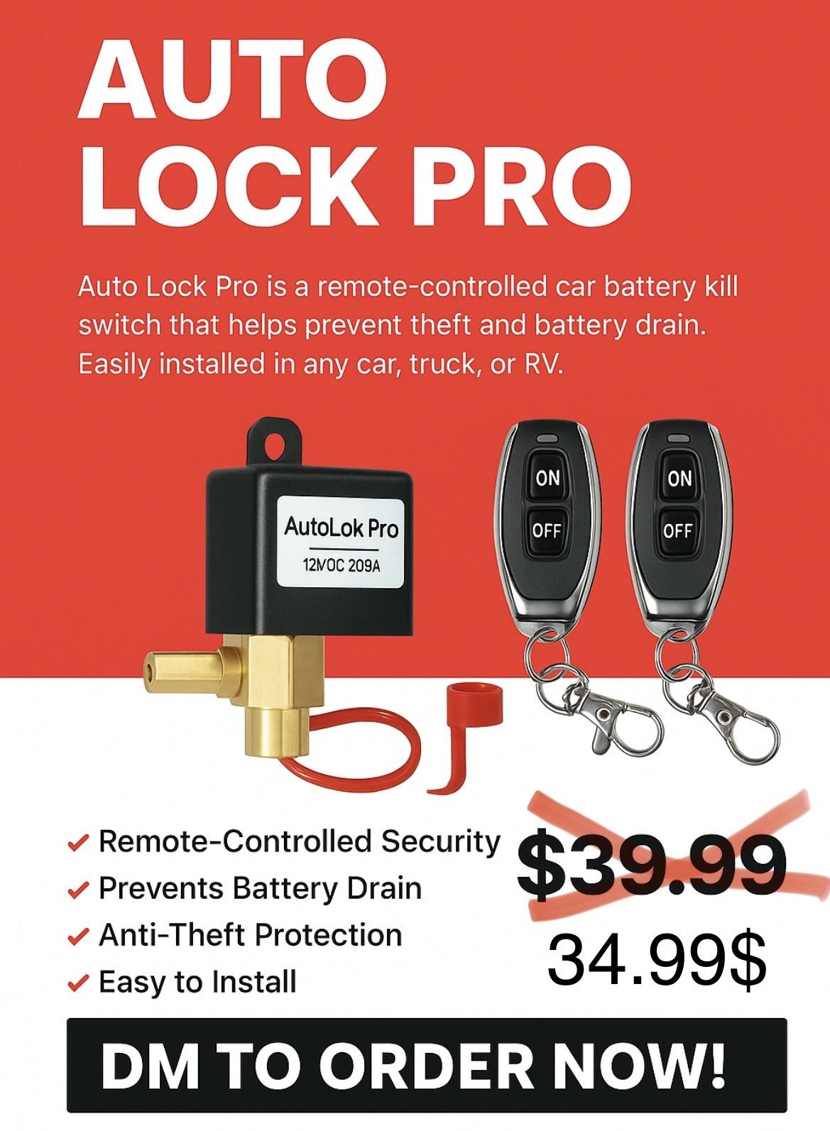 Auto lock Pro Car Battery Killswitch