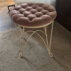 Tufted Vintage Pink And White Stool 