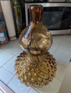 Vtg Hand Blown Amber Glass Genie Bottle
