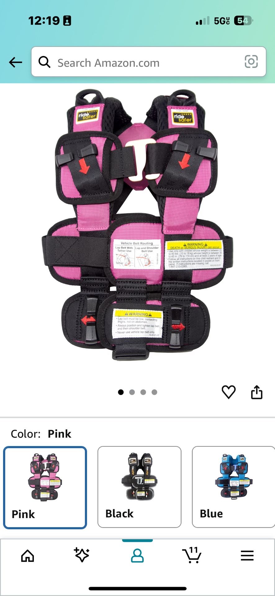 RideSafer - Extra Small (XS) Pink, Lightweight, Compact, Portable Car Seat, 2+ Years; 26.5–40 lb - Perfect for Travel and Everyday Child Safety