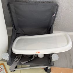 Bright Starts Pop 'N Sit Portable Booster, Indoor/Outdoor Use, Floor Seat with Feeding Tray, Grey, 6 Mos - 3 Yrs