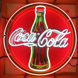 Coca Cola bottle button neon sign
