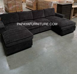 New Comfortable Double-Chaise Sectional, Black Sectional, Sofa, Black Couch, Chenille Back Sectional, Black Sofa, Non-corduroy Couch, Plush Sofa, plus