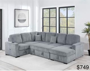 Corduroy sectional sleeper with storage