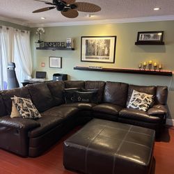 Natuzzi Brown 3 PC Corner Sofa With Left & Right Recliner (free Ottoman) 