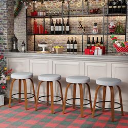 24” Swivel Counter Stools – Set of 4, Gray Fabric & Wood Legs