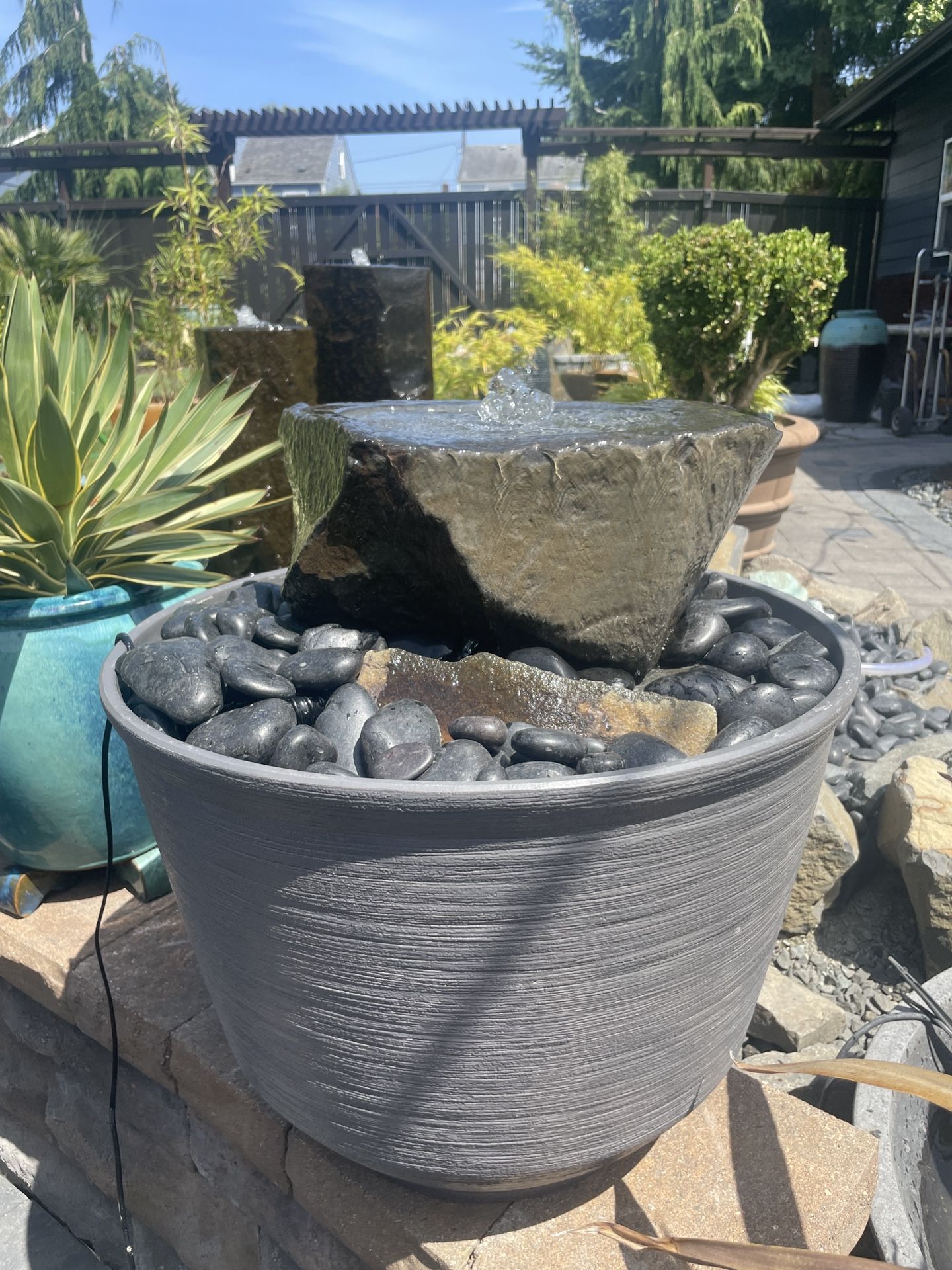 25” Hand Carved Natural Basalt Rock Water Fountain Complete Package
