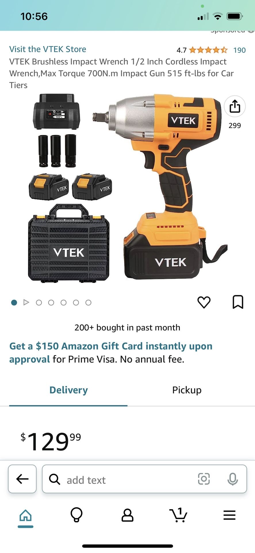 VTEK Brushless Impact Wrench 1/2 Inch Cordless Impact Wrench,Max Torque