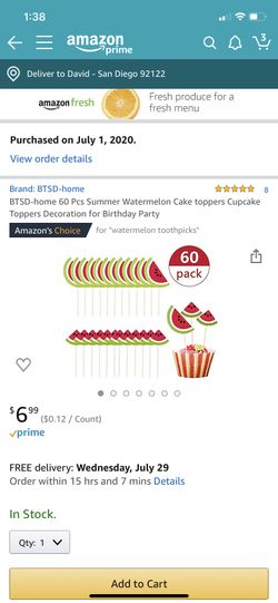 Watermelon cupcake topper decoration