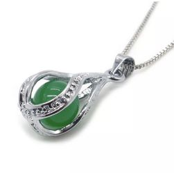 Womens Natural Real Chinese Green Jade Pendant Necklace Sterling Silver Jewelry