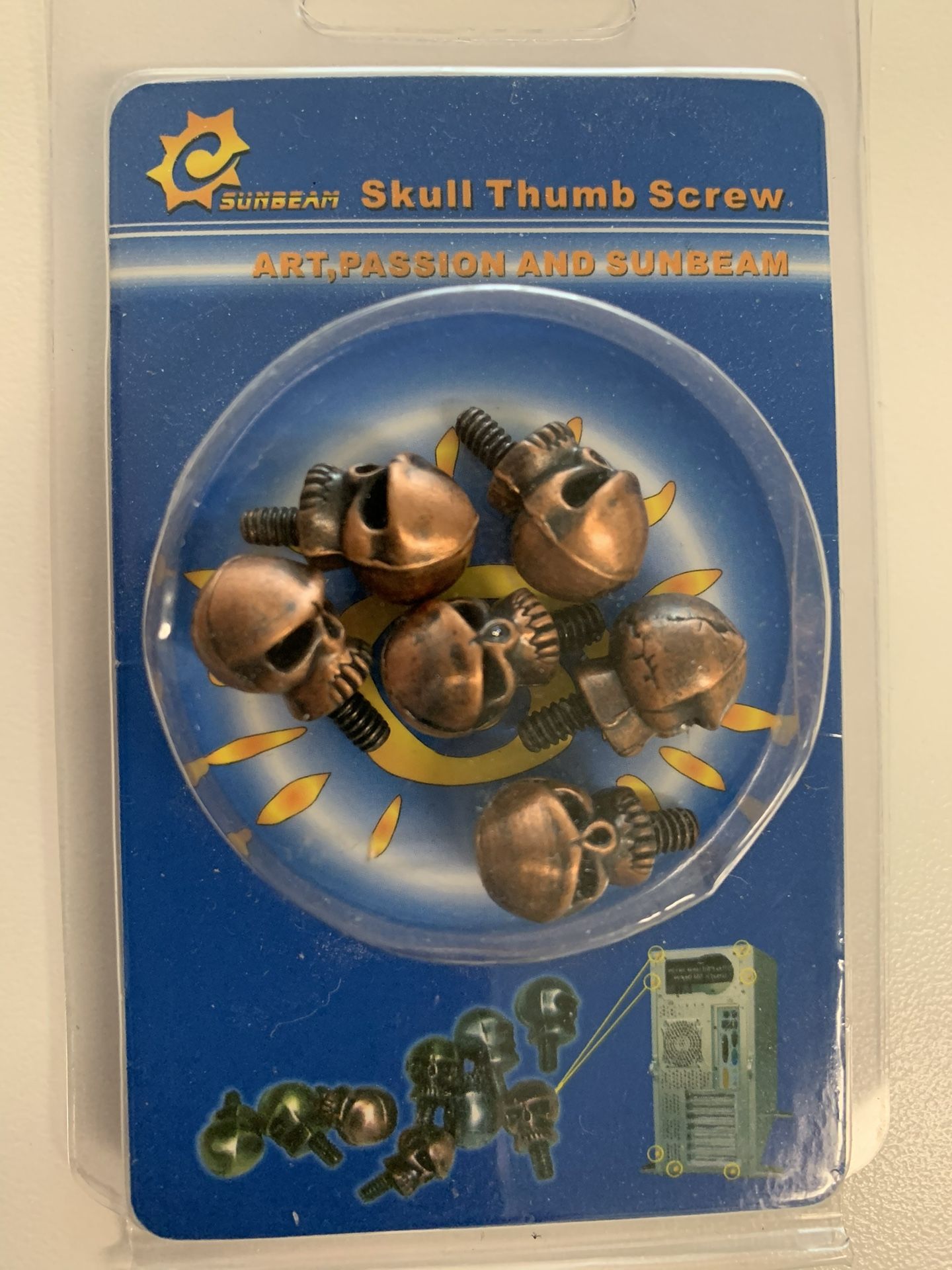 (6) - Copper - (Skull) - Computer Thumb Screws - (New)