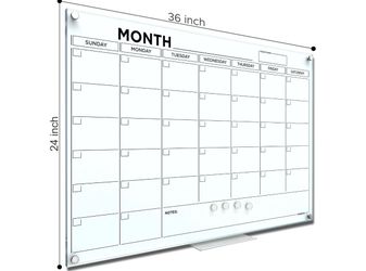 NEW Lorell 24” x 36” Magnetic Glass Monthly Planner / Dry Erase Board