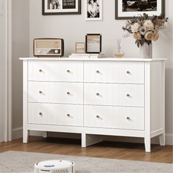 6 Drawer Double White Dresser for Bedroom, Modern Dresser Wood Storage Cabinet with Classic Handle for Living Room