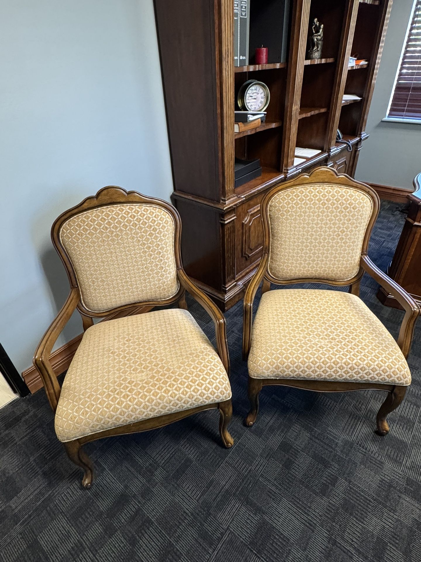 Two Wide-Bottom, Beautifully Crafted, Wooden Upholstered Chairs