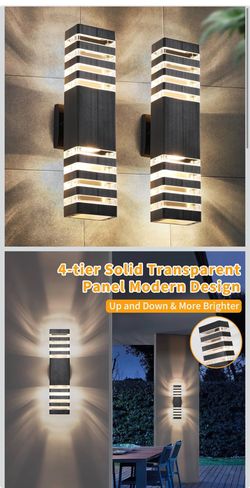 🔥Brand new🔥 4 pack 18.3 Inches Outdoor Light Fixture,4-Tier Modern Outdoor Wall Light Design,Black Large Exterior Porch Lights,Up And Down Waterproo