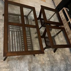 Mid-Century Modern Style 3-Piece Coffee Table Set - Wood & Glass