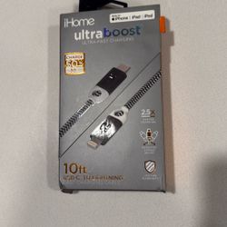 ihome ultra boost fast charging usb c to lightning cable 10ft