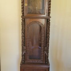 Vintage 1970s Taiwanese Carved Wood Grandfather Clock